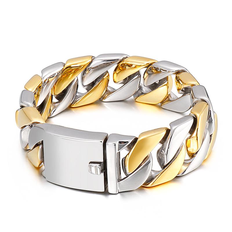 

26mm Heavy Punk Gold Silver Color Curb Cuban Chain Bracelet Men Women Hiphop Rainbow Stainless Steel Bike Biker Bangle Jewelry 21.5cm