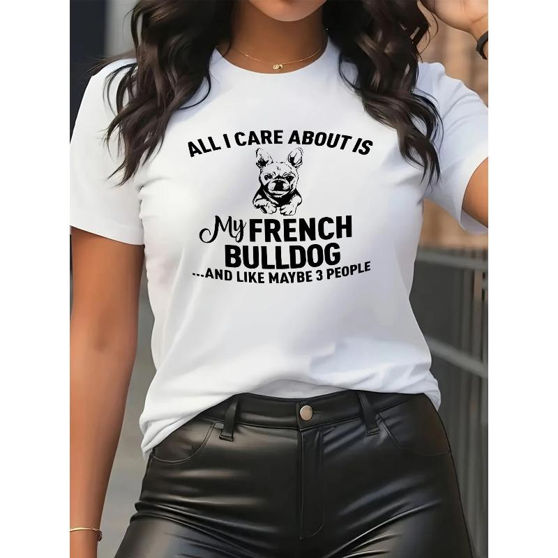 Women S French Bulldog Printed Short-Sleeve Round-Neck T-Shirt - Sporty And Casual Style, Soft And Breathable S белый
