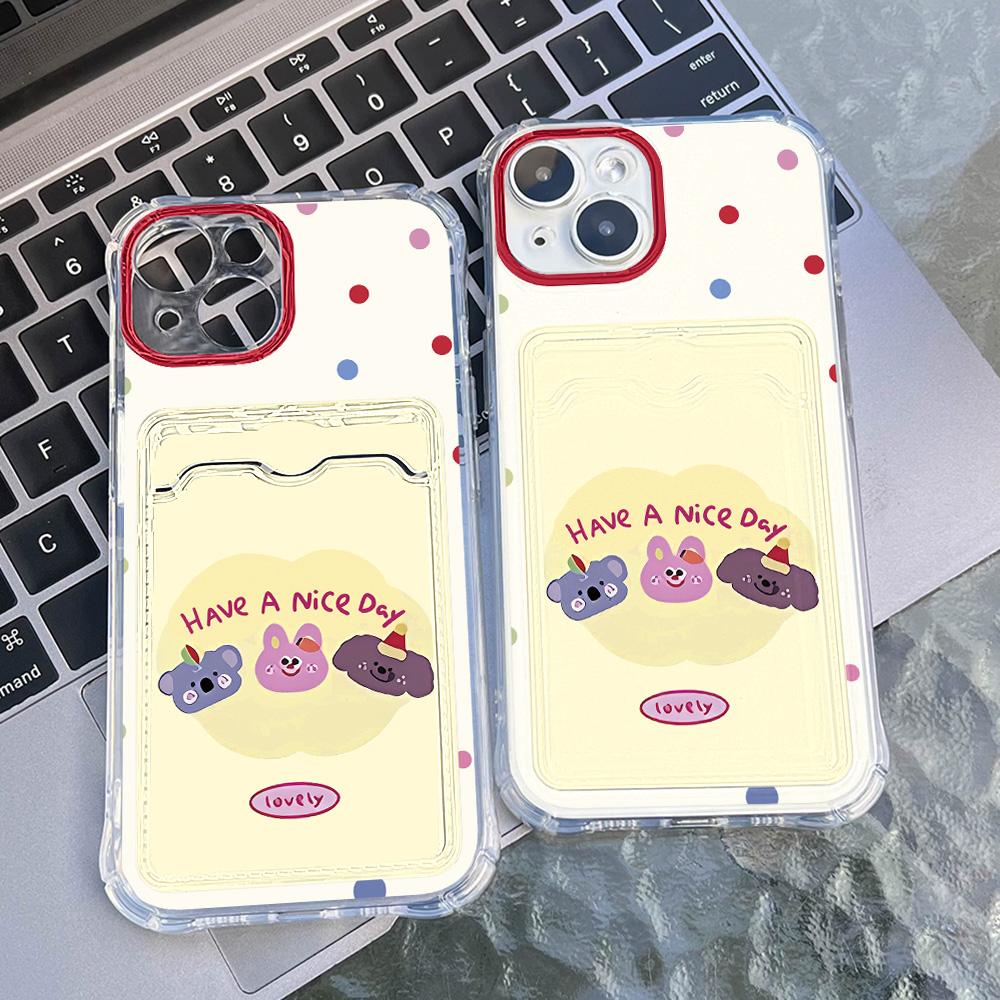 Pouzdro na telefon na kartu pro iPhone 11 13 XR 15 14 Pro Max iPhone 12 16 7 8 Plus XS Max Samsung S24 S23 A15 A55 A05 A54 Redmi 12 13C 13 9 Cartoon Protection