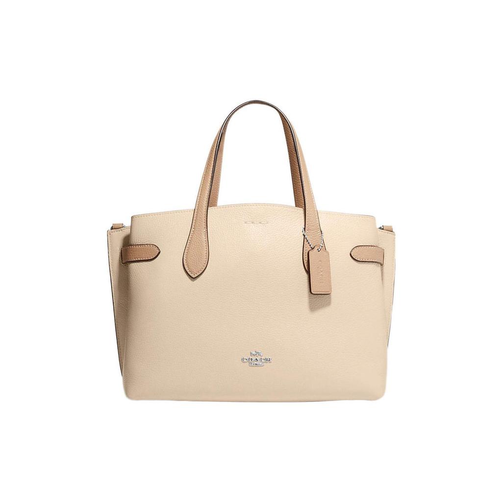 Coach Hanna 30 Silver Metal Logo Pebbled Leather Tote Bag Women Tote Bags Ivory-Gray CH536-SVIO