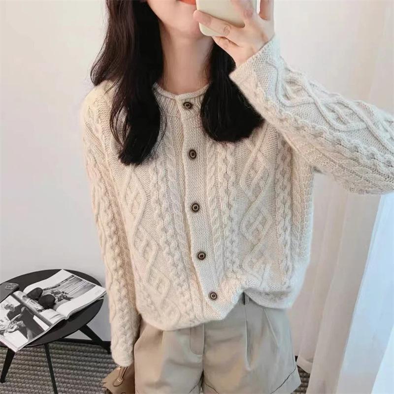 2025 Thick Heavy Gauge Wool Cardigan for Women - Fine Knit Autumn/Winter Sweater Coat
