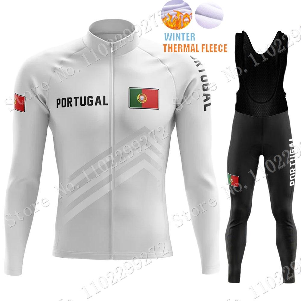 New Portugal National Team Cycling Jersey Set Winter Mens Long Sleeve Clothing Suit MTB Bike Road Pants Bib Ropa Ciclismo