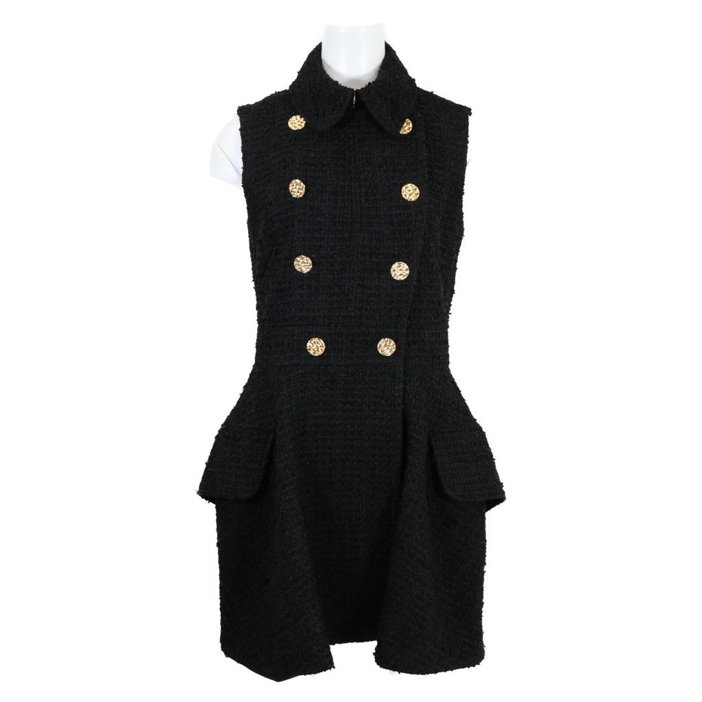 LOUIS VUITTON Domestic regular 24Stainless Steel FQRO06 gold button double-breasted tweed mini dress dress 36 blackUsed