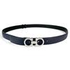 Pristine Salvatore Ferragamo Belt Double Gancini Reversible Navy Leather Mens Used