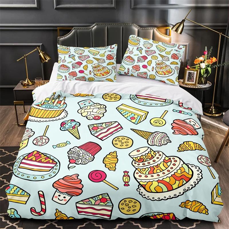 Cartoon Foods Duvet Cover Delicious Pie for Kids Teen American Fast Food Theme Bedroom Decorations Polyester Quilt Cover Queen