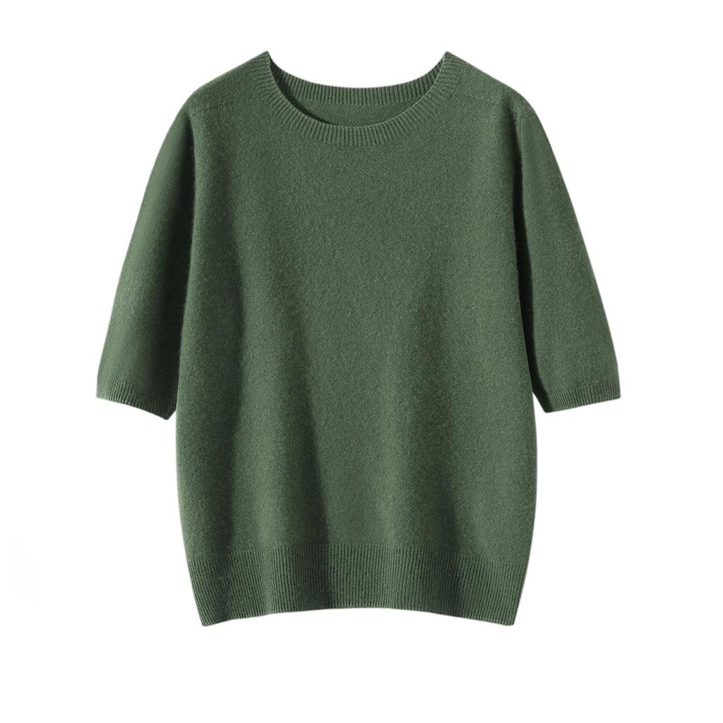 Women's Seamless Short-Sleeve Slim-Fit Round-Neck Knit Pullover