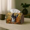 1pc Chihuahua Portrait Tissue Box - Multi-functional Napkin Dispenser, Made of Durable Polyester, Decorated with Orange Flowers Autumn Garden, Suitabl