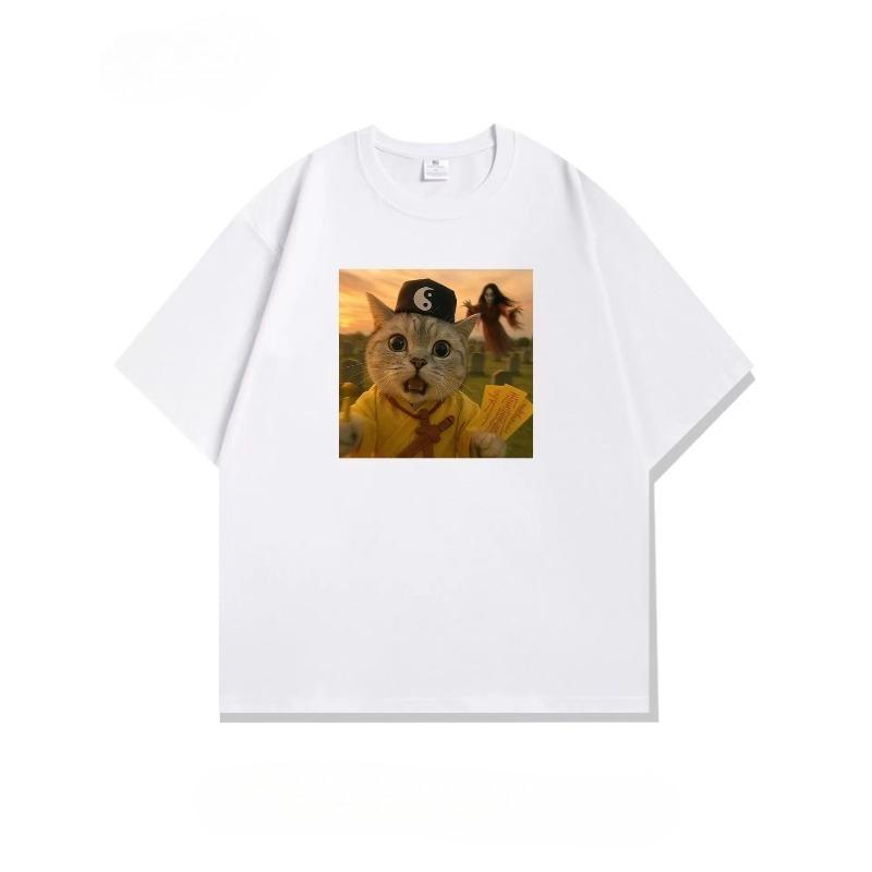 New Cute Panic Cat Summer Men's Women's T-Shirt Spring and Autumn Couple Personality Trend Loose Casual Short Sleeve Top