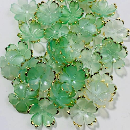 50Pcs Acrylic Cherry Blossom Beads Golden-Plated Flower Spacer Beads DIY Handmade Necklaces Bracelets Jewelry Making 5-Petal Floral Charms