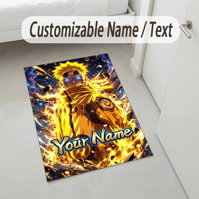 Personalized Crystal Velvet Carpet,Naruto Custom Printed Name, Plush Area Rug For Home Indoor Decor