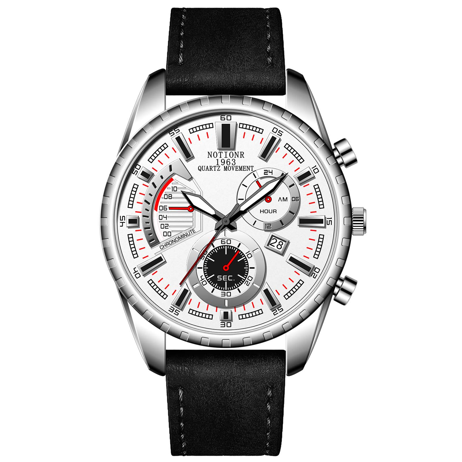 

Men s Business Watch Men s Quartz Watch Calendar Watch Multi-Dial Watch Military Watch Sports Watch Belt білий/чорний