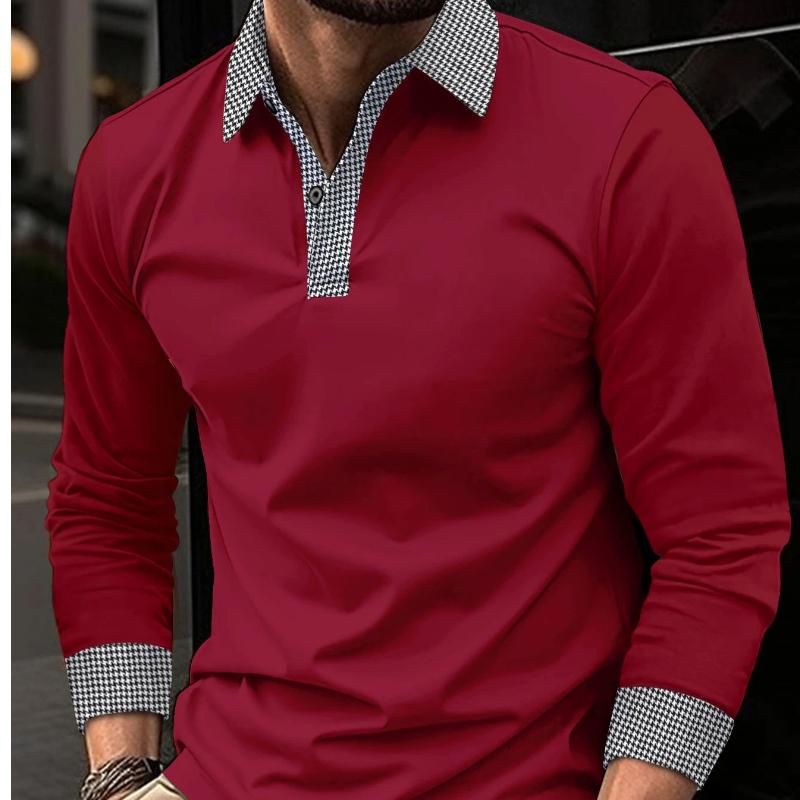 Spring Autumn New Men's Long Sleeve Contrast Printed Casual Comfortable Versatile Polo Shirt