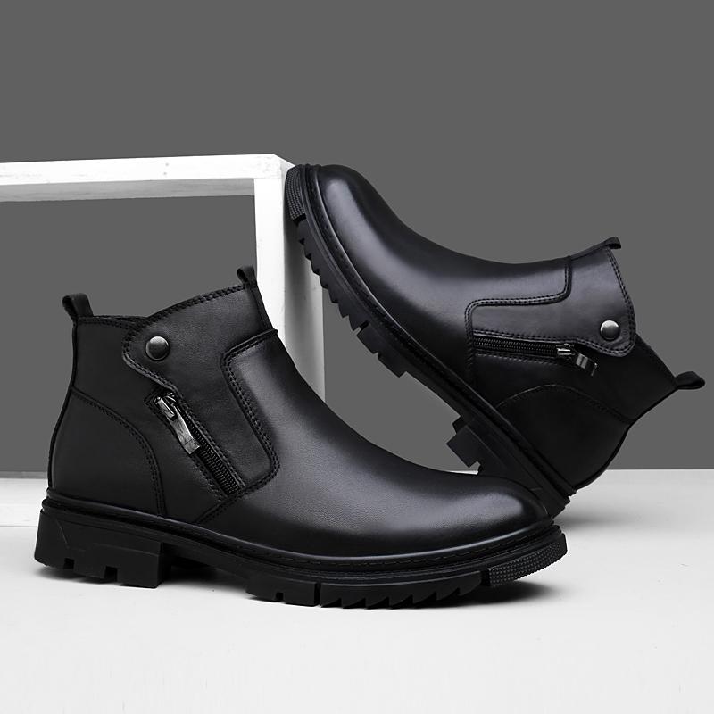 Fashion Genuine Leather Casual Shoe for Men British Style Short Boots Side Zipper High-Top Shoes Man Classic Chelsea Ankle Boots