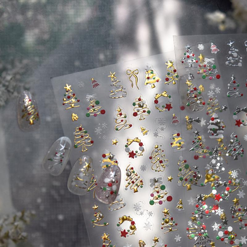 Winter Metal Christmas Tree Decoration Nail Art Stickers Diy Nails Sticker Cute Cartoon Crystal Ball Santa Claus Manicure Decals