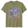 Blue Watercolor Fish Art Mens T-Shirt Floral Butterfly Design