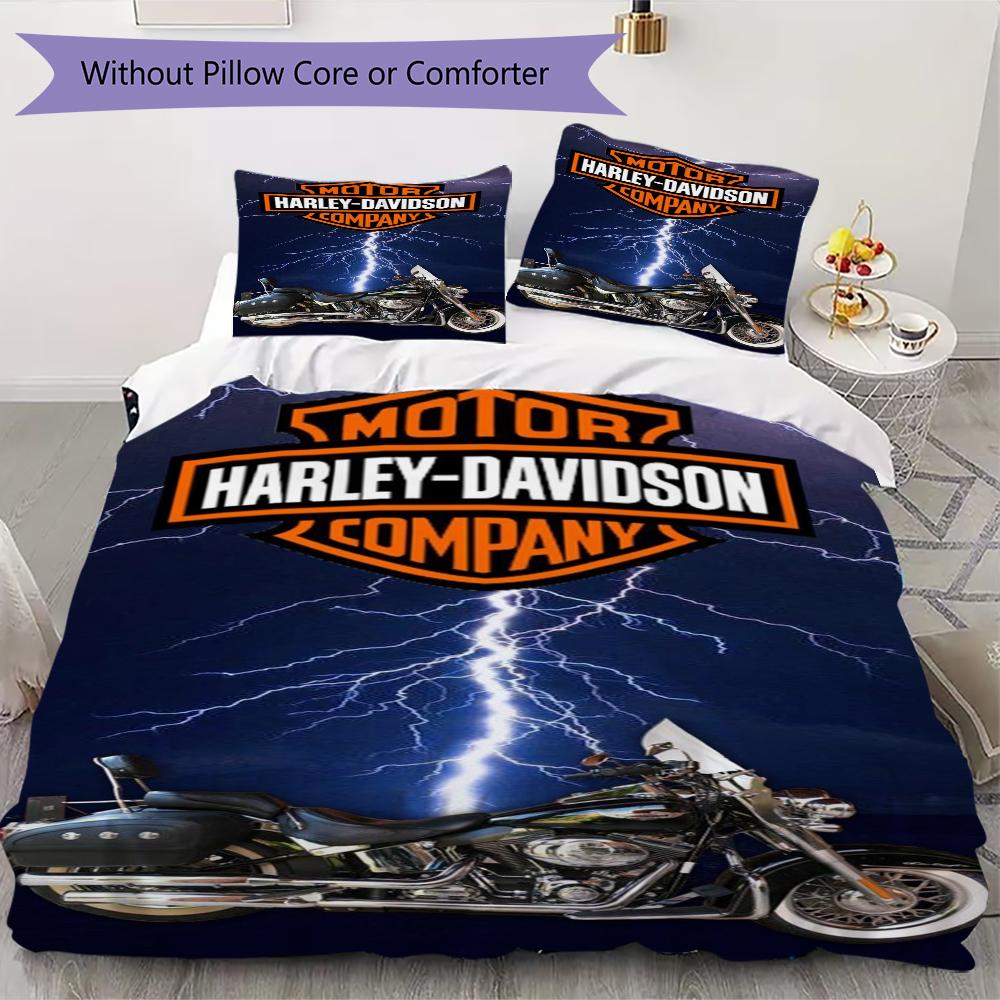 Classic Harleydavidson Motorcycle Style Threepiece Set 1 Duvet Cover 2 Pillowcase Without Core Without Core Bedding Set