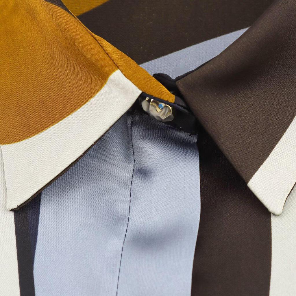 Spring 2025 Women's Fashion: Versatile Silk Satin Lapel Print Shirt