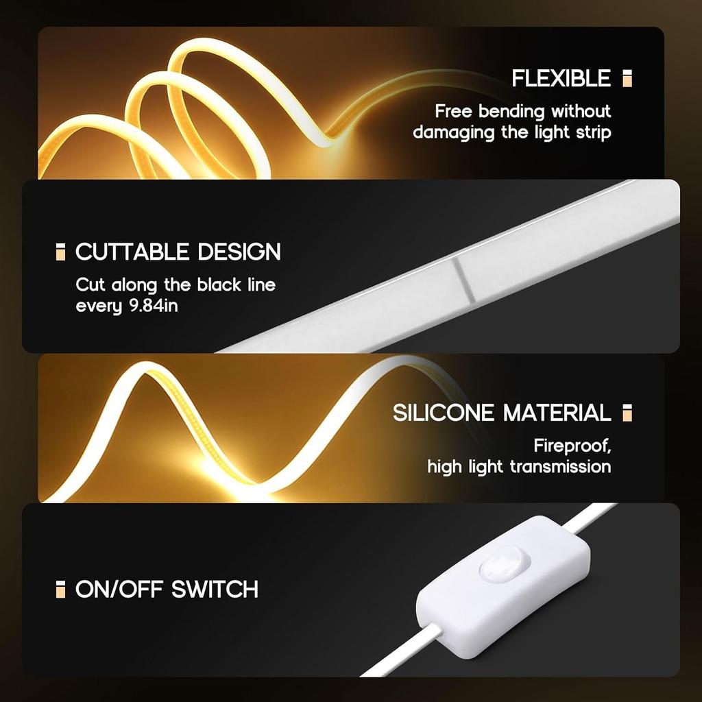 220V COB LED Neonowy Pasek Świetlny Super Jasny 288LEDs/M Wodoodporny Zewnętrzny z Wtyczką EU Dekoracja Domu Ogrodu