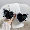 Heart Shape Large Frame with Pearl Sunglasses Women Men Fashion Sun Glasses Shades Vintage Retro UV400 Eyewear for Female