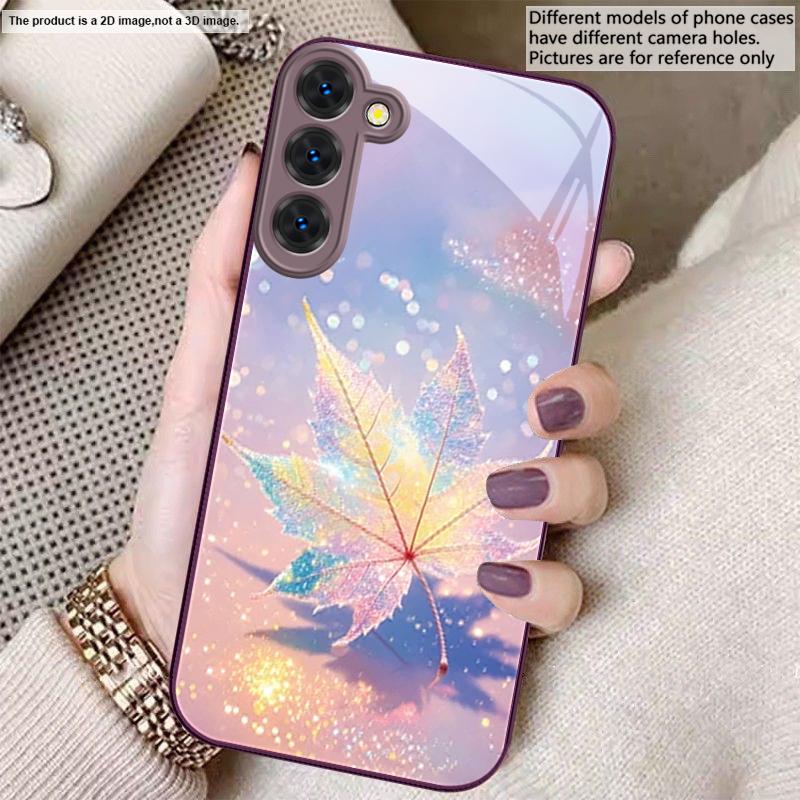 Green Maple Leaf Texture For Samsung S22 S8 S9 10 20 Ultra S21 Pro S22 Plus S23 FE S24 Ultra S25 Edge S25Ultra Glass Phone Case