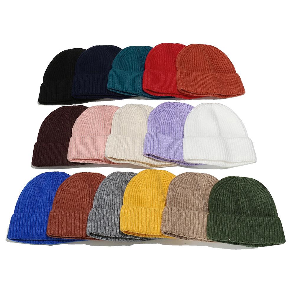Cold hat men's winter warm solid color short melon fur hat men's dome wool knitted hat retro beanless winter hat