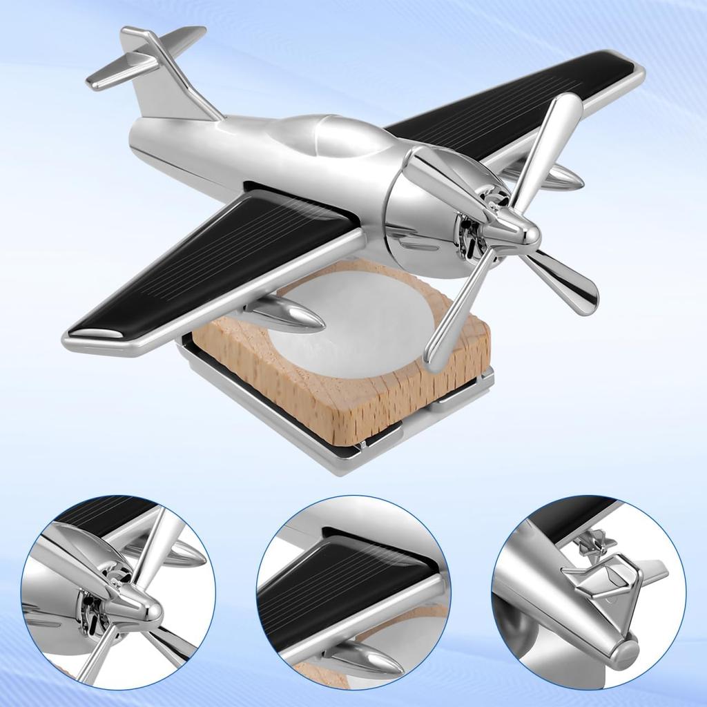 Solar Flugzeug Auto Diffusor, Holzbasis Duft Diffusor, Legierung Solar Energie Rotierende Flugzeug Ornamente für Auto Büro Wohnkultur