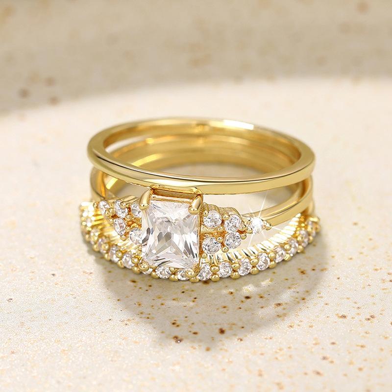 Light Luxury Ring Three-Piece Set, High-End Geometric Ring For Women, Engagement Wedding Matching