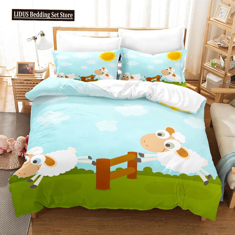 Cartoon Goat Duvet Cover Set Cute Kawaii White Goat White Background King Queen Size For Girls Boys Gift Polyester Bedding Set