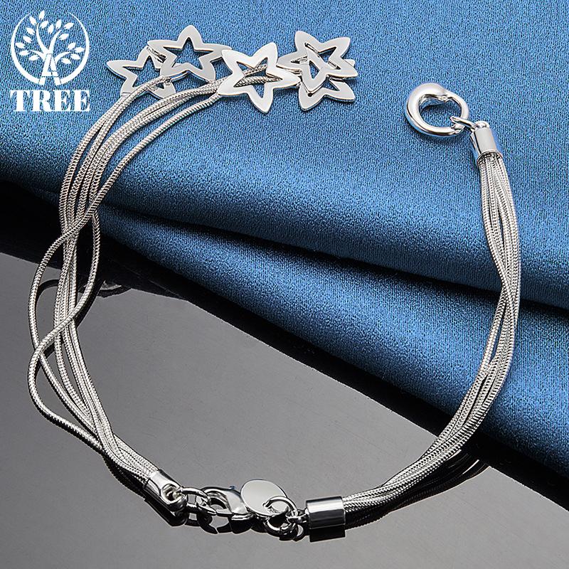 925 Sterling Silver Five Snake Star Chain Bracelet Jewelry