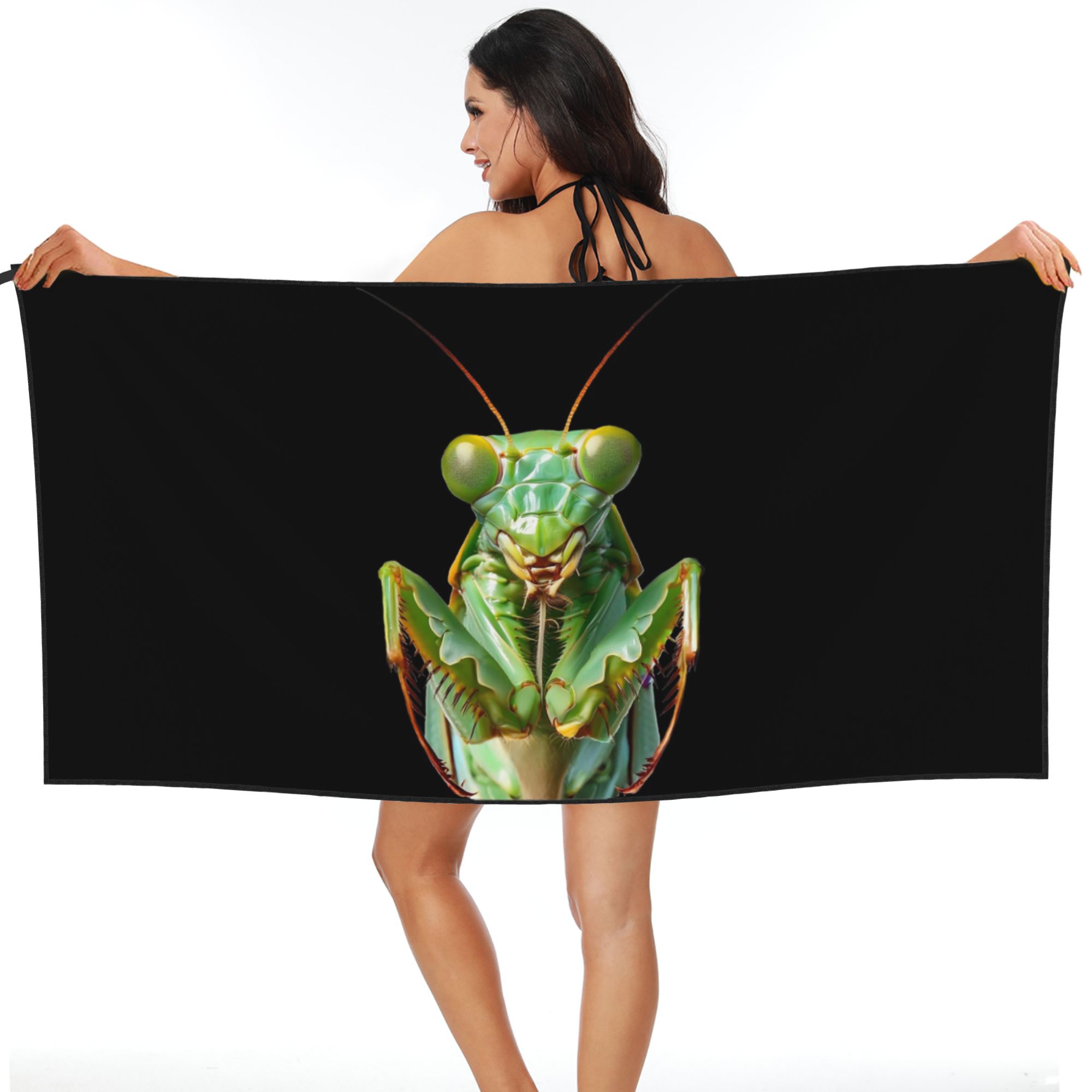 

Green Praying Mantis, Eerie Insect Art Beach Towel Soft Microfiber Quick Dry Absorbent Quick Towels For Bath W40*H60(CM)