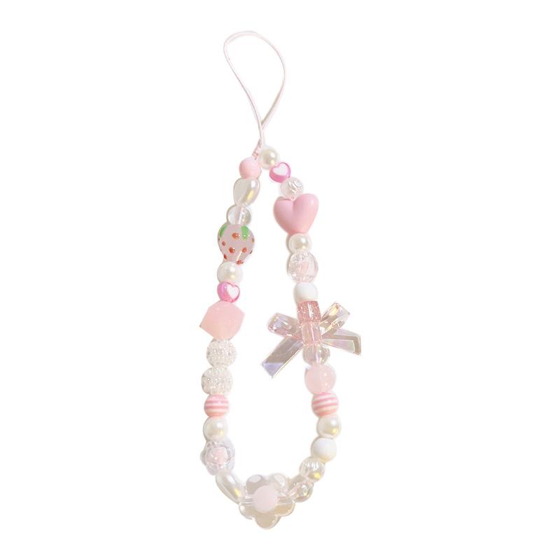1 Pc Lovely Phone Charm Strap Fashion Crystal Bow Heart Strawberry Short Phone Lanyard Sweet Earphone Pendant Phone Accessories
