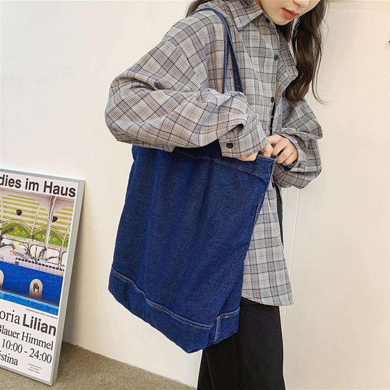 Women's Large Shoulder Tote Bag Denim Handbags Blue Jean Purse Retro Hobo Travel