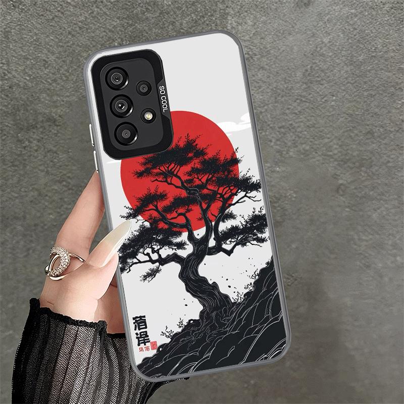 Japanese Minimalist Pine Tree Soft Phone Case for Samsung A17 A16 A15 A14 A13 A57 A56 A55 A54 A53 A37 A36 A35 A34 A33 A26 A25 A2