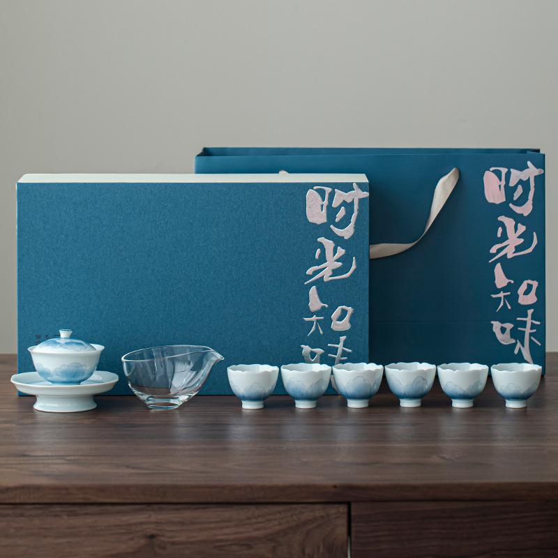 

Hand-painted high-end Kung Fu tea set, Sancai cover bowl tea cup, company business gifts, gifts for customers