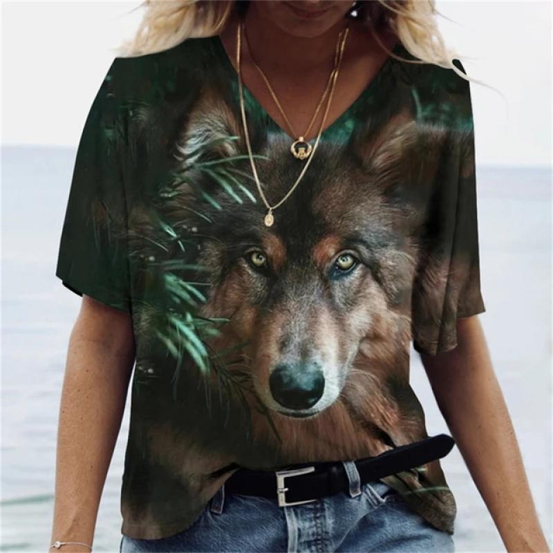 Vrouwen T-shirt Lone Wolf Grafisch 3D Geprint Y2k Mode Elegantie Vintage Korte Mouw Elegant Casual Comfortabel Polyester