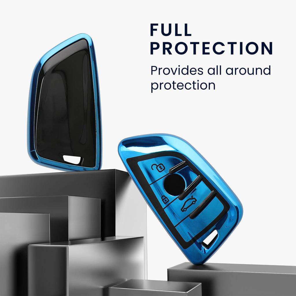 Kwmobile BMW Car Key Smart Key Compatible Key Case Key TPU Glossy Finish Shockproof Glossy Blue 3-Button - Cover, - Protection,