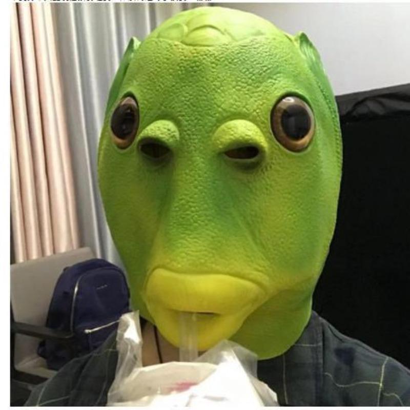 1pc Green Fish Head Funny Cosplay Half Fishman Mask,Funny Mask,Animal Mask,HeadgearDisguise Cosplay,Green Head Monster for party