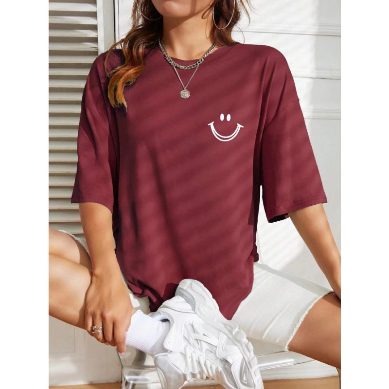 Happy Expression Printed Womens Cotton Street Hip Hop Tee Clothing All-math Breathable Woman T-Shirts