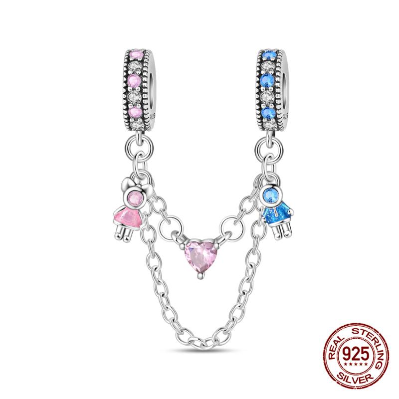 Original 100% 925 Silver Star Moon Safety Chain Fit 925 Original Bracelet & 3mm Bracelet DIY Jewelry Making Women Gift