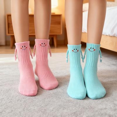 Damen Socken mit Smiley-Gesicht Magnetische Händchenhaltende Socken Kinder Jugendliche Lustige Dehnbare Gerippte Kniestrümpfe für Geburtstags- Valentinstagsgeschenke