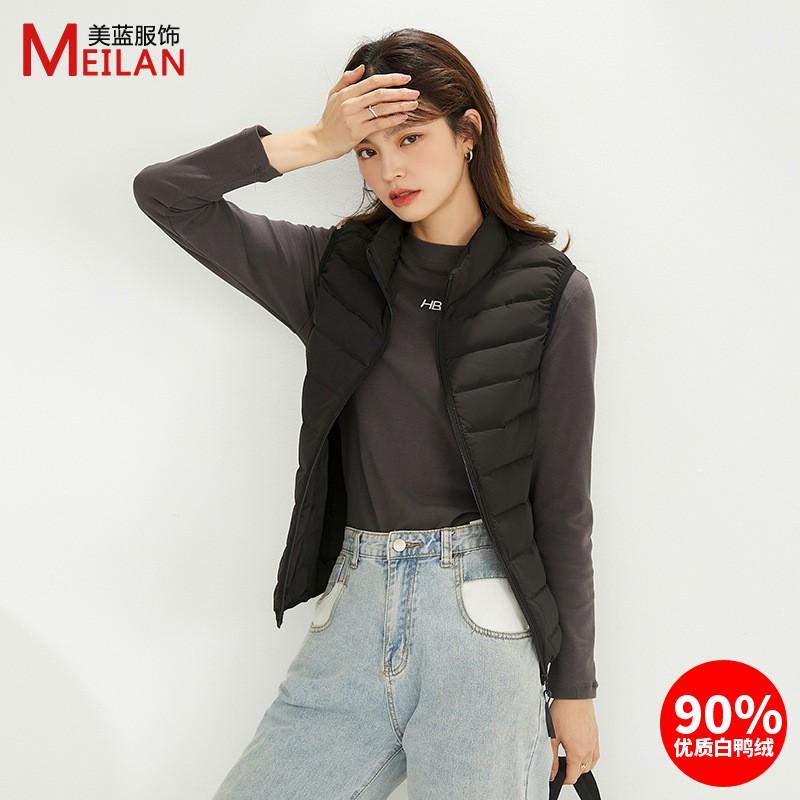 Womens Lightweight 90% Down Fill Stand Collar Sleeveless Short Puffer Vest Warm Winter Outerwear