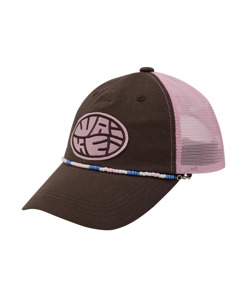 WAIKEI Detachable Bead String Mesh Ball Cap Brown