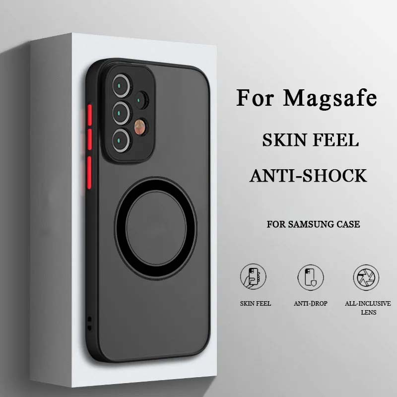 

Роскошный чехол Magsafe Wireless Charge для Samsung Galaxy S20 S21 S22 S23 FE S24 Plus S24Ultra ударопрочный матовый прозрачный чехол для задней панели Samsung S22