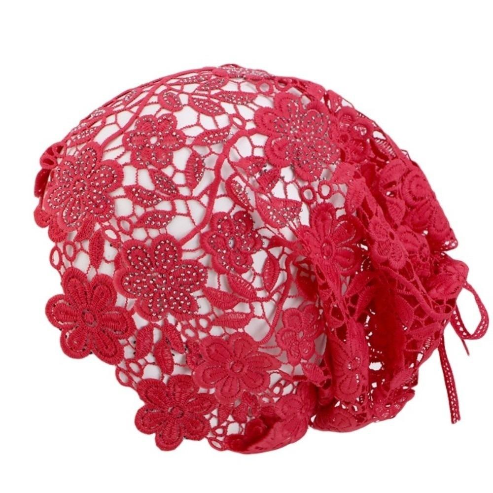 Flower Knit Beanies Single Layer Weave Cap Fashion Crochet Hollow Knitted Hat  Girls красный
