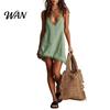 Party Dress Women Short Summer Fringed Deep V Neck Sleeveless Slip Elegant Casual Loose Boho Beach Spaghetti Strap Above Knee Mini