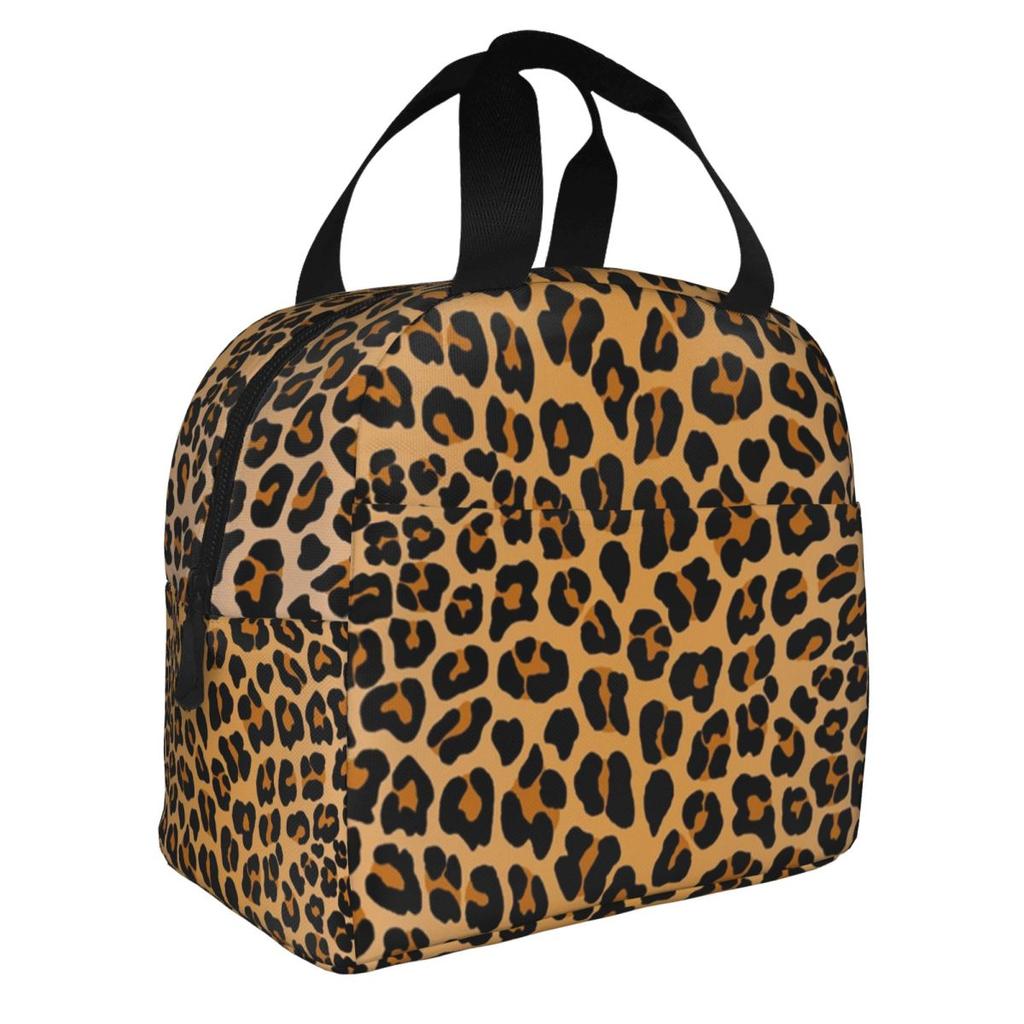 Benutzerdefinierte Leopardenmuster Tragbare Lunchboxen Damen Auslaufsicher Tierfellmuster Kühlbox Thermische Lebensmittelisolierte Lunchtasche Schüler