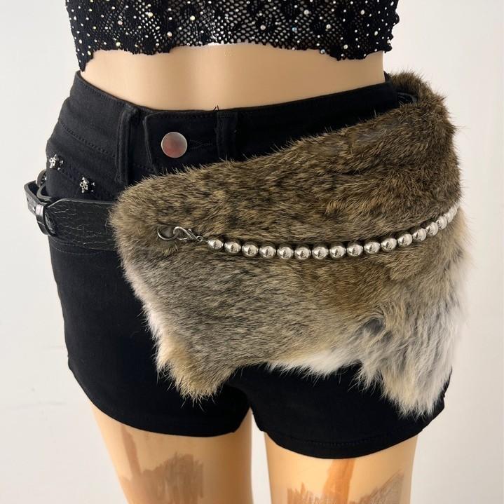Rhinestone Fur Splicing Belt, Shiny Fur Belt, New Versatile Pin Buckle Corn Hot Girl Belt