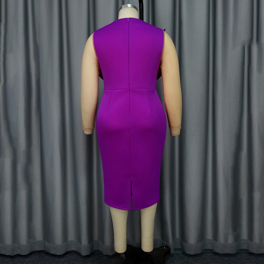 Luxury Purple Dresses Woman O Neck Long Sleeve Package Hips Plus Size Xxxl Mid Calf High Quality Vestidos Mujer Dress