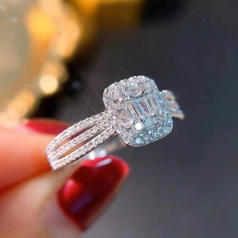 

18K gold plated 50 points rock sugar diamond ring women s ladder square set with diamonds showing large diamond index finger ring light luxury high no. 6