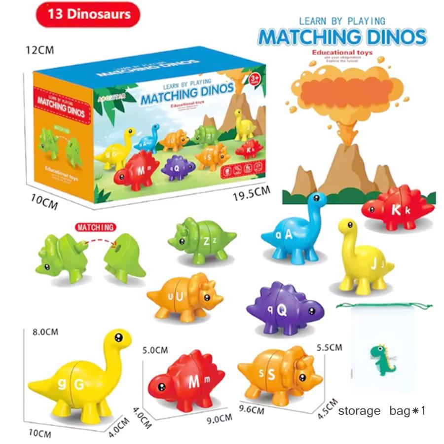 Dinosaur Alphabet Number Learning Toy for Toddler Double-Sided Montessori Color Congnition Learning Toy Fine Motor Skill Game